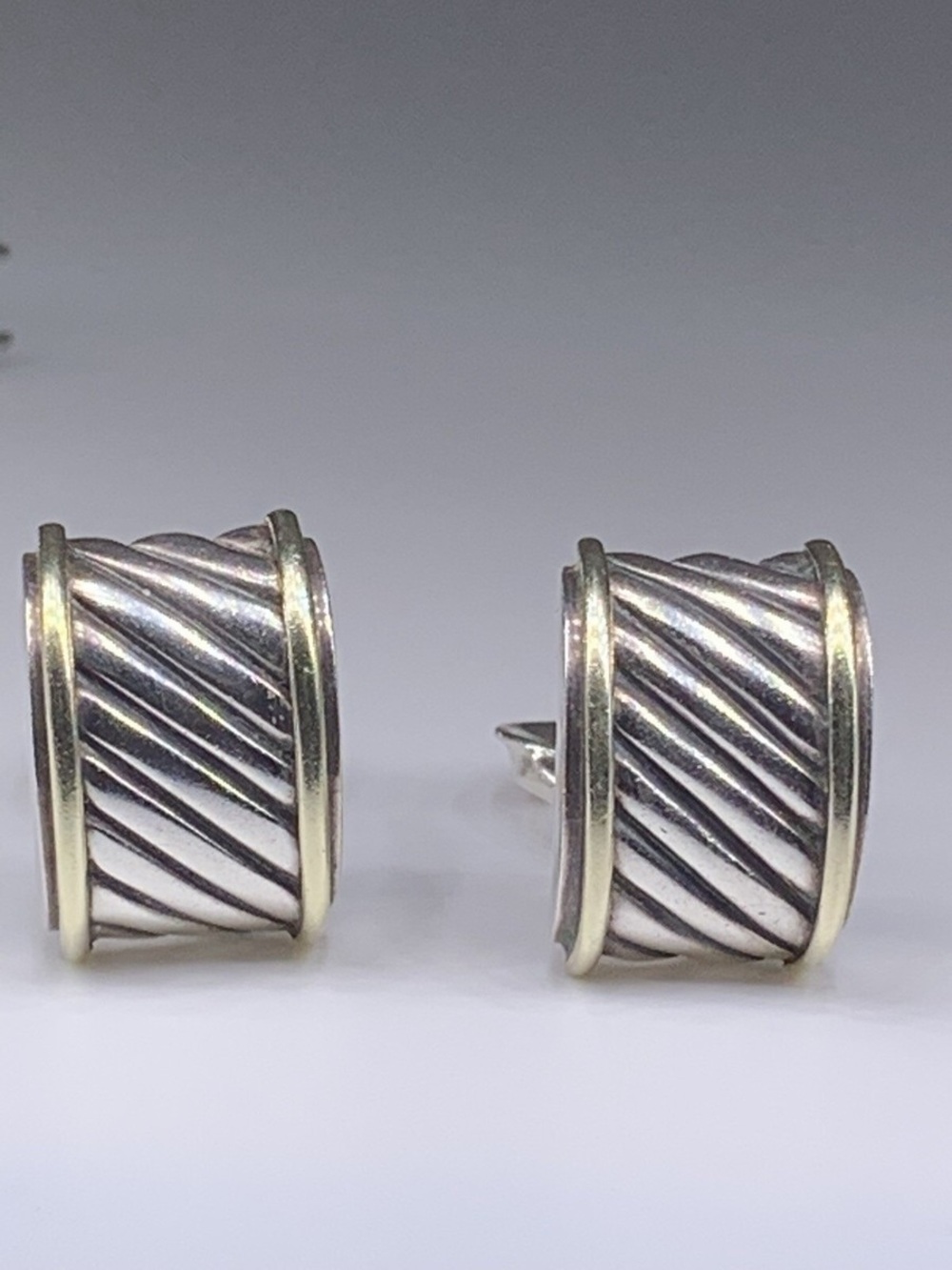 David Yurman Two-Tone Cable Cigar Cuff Band Earrings - Silver & Gold - Picture 1 of 4